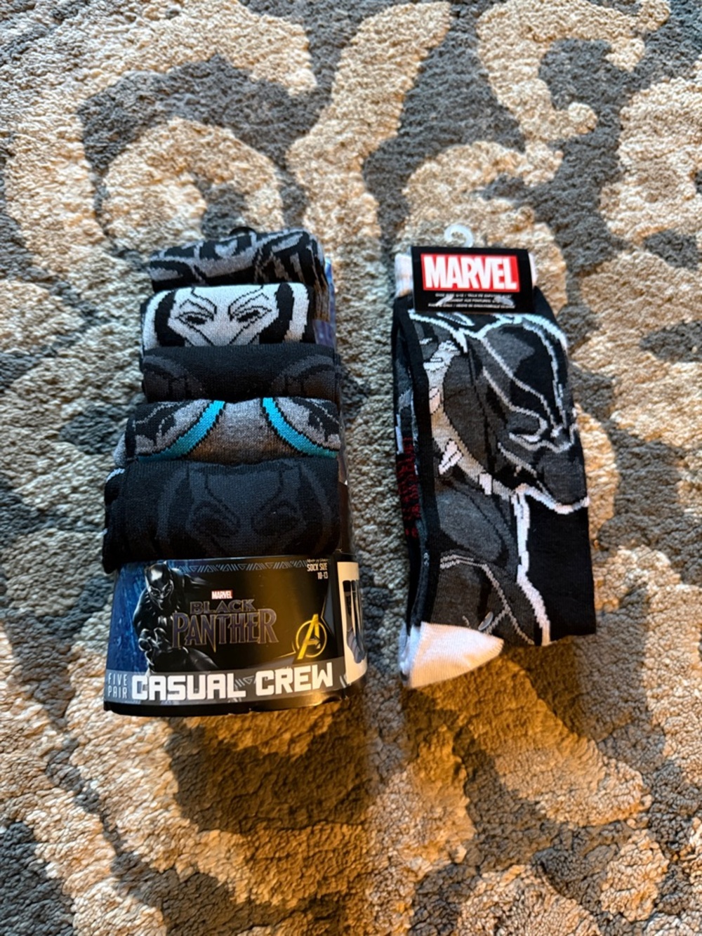 Marvel Black Panther Men's Black & Gray Crew Socks - 5 Pack